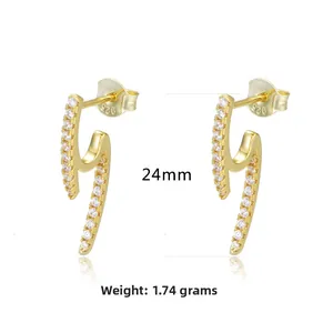 Detailed view of J-curve S925 silver earrings with pavé zircons and 24mm height