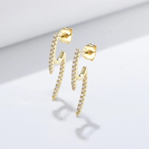 S925 Sterling Silver Geometric Lightning Stud Earrings For Women Minimalist Zirconia Inlaid Gold Silver Rose Gold Earrings
