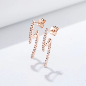 Geometric S925 sterling silver stud earrings in rose gold with pavé cubic zirconia