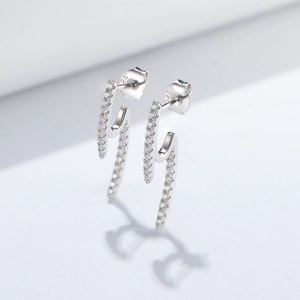Minimalist S925 sterling silver lightning bolt stud earrings with sparkling pavé cubic zirconia