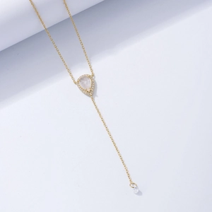 Élégant collier en Y en argent sterling S925 plaqué or avec pendentif en pierre naturelle