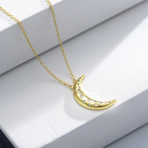 925 Sterling Silver Moon Star Pendant Necklace For Women Inlaid Rhinestone Elegant Celestial Charm Neck Jewelry Anniversary Gift