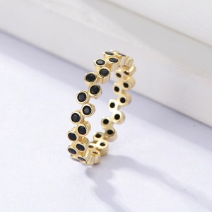 925 Sterling Silver Black Zirconia Geometric Wave Ring For Women Ins Style Minimalist Double Row Fashion Finger Jewelry