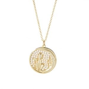 S925 silver cat and crescent moon necklace with zircon stones in gold finish
