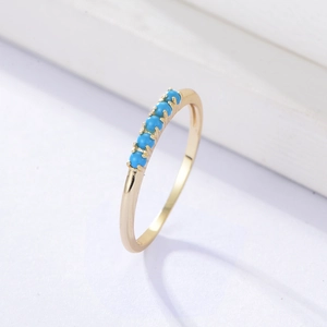 925 Sterling Silver Turquoise Ring For Women Minimalist Vintage Stackable Band Ring Ins Style Dainty Finger Jewelry Gift