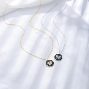 Elegant S925 sterling silver butterfly circle pendant necklaces in gold and silver finish