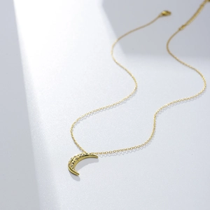 Elegant S925 sterling silver gold crescent moon necklace with sparkling zircon crystals