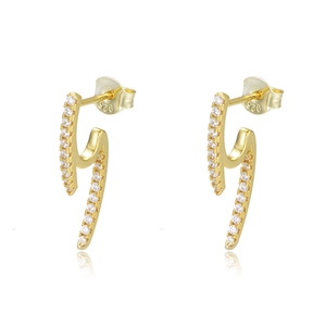 Minimalist S925 sterling silver geometric lightning bolt stud earrings with zircon stones