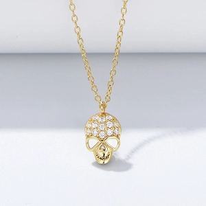 925 Sterling Silver Gothic Skull Pendant Necklace For Women Rhinestone Inlaid Punk Hip Hop Trendy Clavicle Chain Jewelry