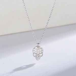 S925 sterling silver skull necklace for women featuring sparkling zircon inlay accents