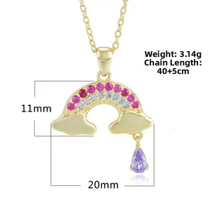 Close-up of a S925 silver rainbow pendant with colorful zircon stones and gold clouds