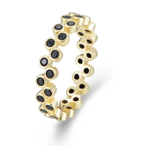 Minimalist 925 sterling silver bubble ring with black zircon stones in gold finish