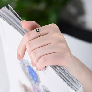 Minimalist S925 silver gold ring with black enamel circle and center sparkling zircon