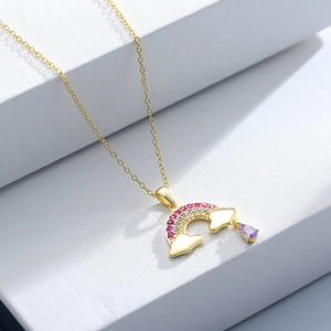 925 Sterling Silver Rainbow Necklace For Women Colorful Rhinestone Cloud Pendant Fine Jewelry Gold Silver Plated Necklaces Gift