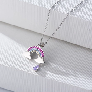 S925 sterling silver rainbow necklace with cloud charms and colorful zircon stones