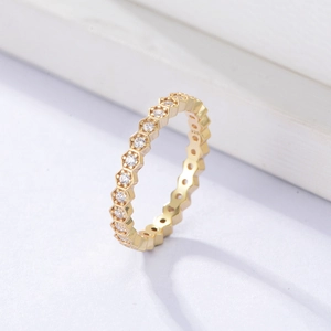925 Sterling Silver Hexagon Honeycomb Zirconia Ring For Women Minimalist Geometric Stackable Fashion Jewelry Finger Ring