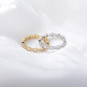 S925 sterling silver geometric eternity rings with round pavé zircon stones in gold and silver