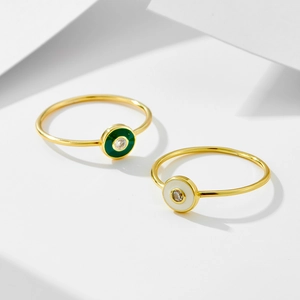 Minimalist S925 sterling silver rings with colorful enamel coating and zircon stones