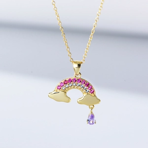 Detailed close-up of S925 silver rainbow cloud necklace with colorful zircon stones