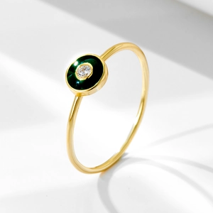 925 Sterling Silver Enamel Rhinestone Geometric Ring Minimalist Round Gold Plated Finger Ring For Women Fashion Jewelry