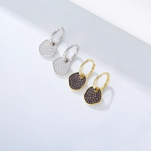 S925 sterling silver geometric irregular dangle earrings with zircon in gold and silver