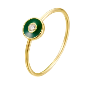 Minimalist S925 sterling silver ring with green enamel and sparkling zircon gemstone