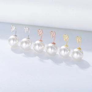 Boucles D'oreilles Pendantes En Künstliche Perle De Cœur Avec Tige En Argent Sterling 925 Et Zircone Élégant Pour Femmes