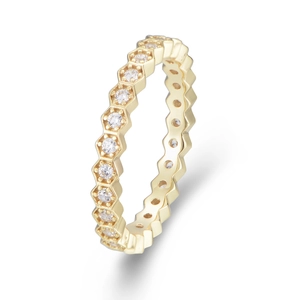 Honeycomb s925 silver ring with hexagonal settings and brilliant white zircon stones
