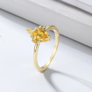 S925 Sterling Silver Yellow Pear Shaped Zirconia Crown Ring For Women Luxurious Gold Plated Inlaid Engagement Wedding Jewelry Gift