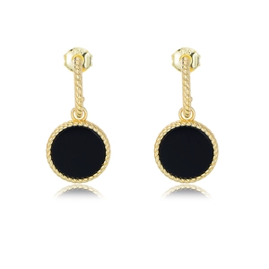 Boucles d'oreilles vintage en argent 925 avec agate noire et texture torsadée dorée