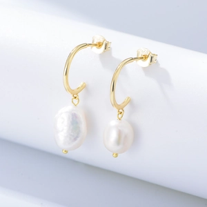 Boucles d'Oreilles Pendantes en Argent Sterling S925 avec Perles d'Eau Douce Baroques Élégantes Boucles d'Oreilles Perles Irrégulières