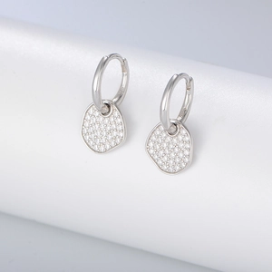 S925 sterling silver geometric irregular dangle earrings with pavé zircon stones