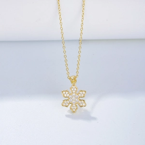 Elegant gold S925 silver snowflake necklace with sparkling zircon crystals for women
