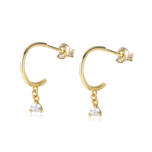 Elegant gold S925 sterling silver C-shape hoop earrings with sparkling zircon drops