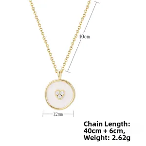 Detail view showing 40+6cm chain length and 12mm white enamel heart pendant