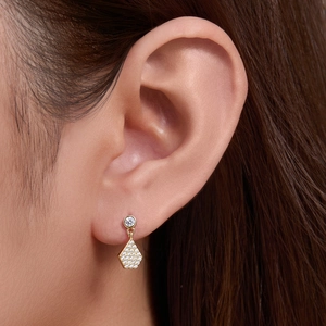 Elegant s925 silver geometric pentagon drop earrings with pavé crystals and gold plating
