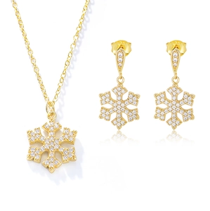 Detail of S925 sterling silver snowflake necklace and earrings set with sparkling zircons
