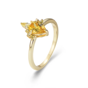 S925 sterling silver crown ring with pear-shaped yellow zircon and radiant diamonds