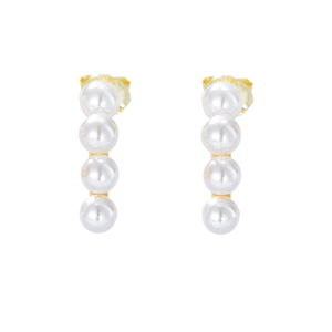Elegant vertical four-pearl drop earrings in gold-plated sterling silver minimalist design