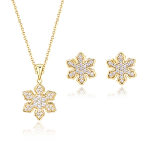 S925 sterling silver snowflake necklace and earrings set with brilliant cubic zirconia