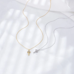 S925 sterling silver key necklaces with sparkling pavé crystals in gold and silver