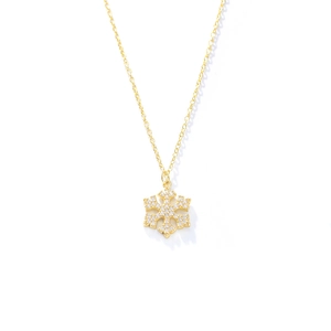 Exquisite gold snowflake pendant necklace with sparkling crystals and fine cable chain