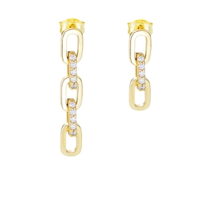 Asymmetric S925 silver chain earrings with cubic zirconia in a modern gold-plated finish