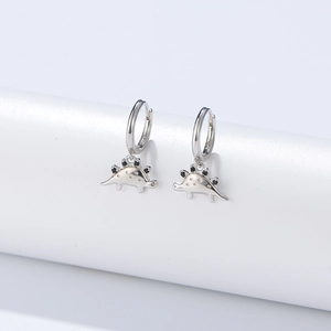 S925 sterling silver dinosaur hoop earrings with black zircon accents for women