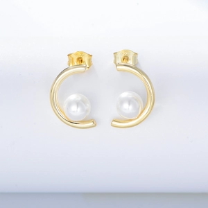 C-Shaped Artificial Pearl Stud Earrings Geometric Half Circle Simple Elegant Fashion Jewelry For Women With 925 Sterling Silver Earring Post