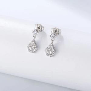 S925 sterling silver geometric pentagon earrings with micro-set cubic zirconia stones