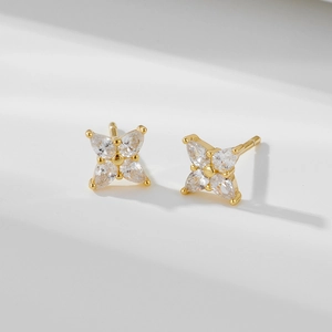 925 Sterling Silver Clover Rhinestone Stud Earrings Minimalism Flower Ear Jewelry For Women Daily Dating Fashion Gift