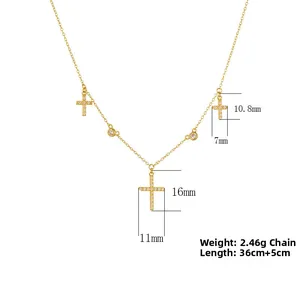 Detailed view of 925 sterling silver cross necklace with pavé stones and lobster clasp