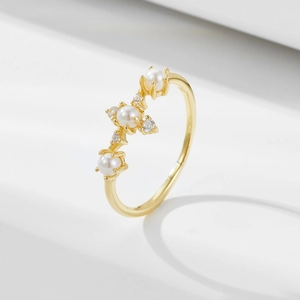 Anello Corona Vintage In Argento Sterling 925 Con Perla Artificial Bianca E Zircone Eleganti Gioielli Placcati Oro Per Donna