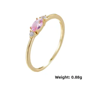 Detail of pink marquise zircon ring with S925 silver stamp and 0.88g weight